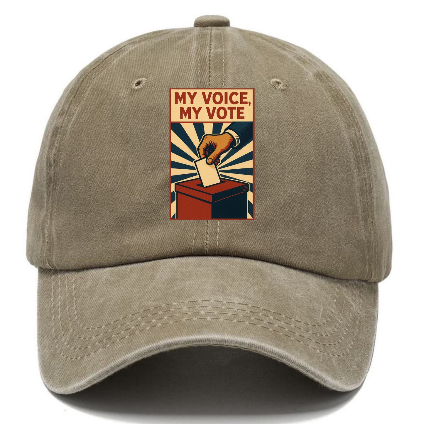 Hand dropping ballot into box with determination - "My Voice, My Vote" - individual - Classic Cap - Warm Sand(Khaki)