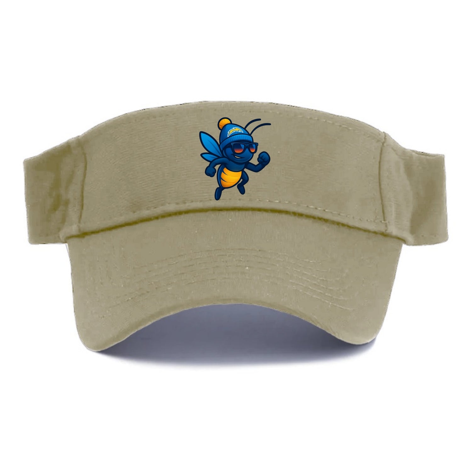 LA Lightning Bug wearing Chargers powder blue and gold beanie with pom pom and wayfarer - Visor - Warm Sand(Khaki)