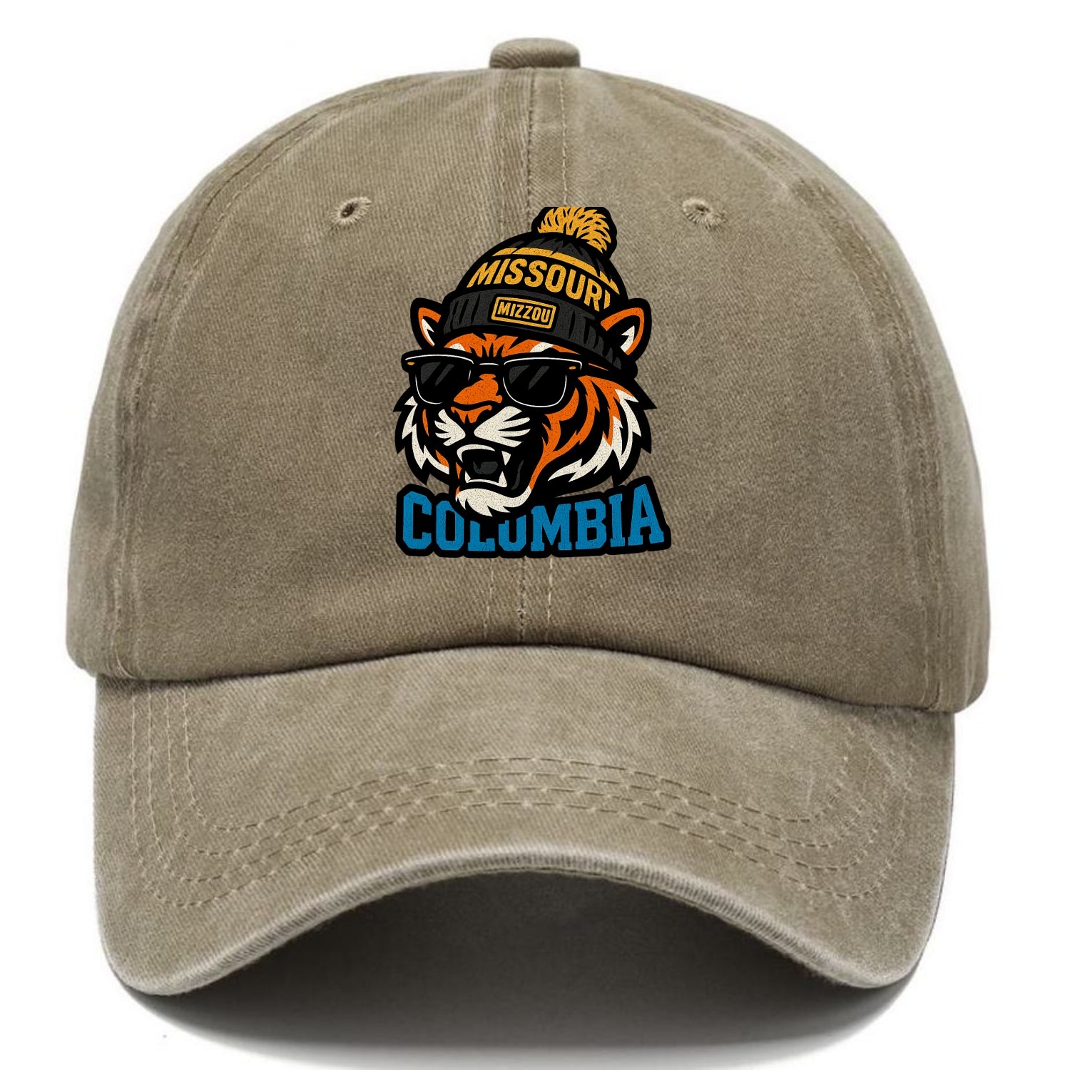 Columbia Tiger wearing Missouri beanie with Mizzou patch - Classic Cap - Warm Sand(Khaki)