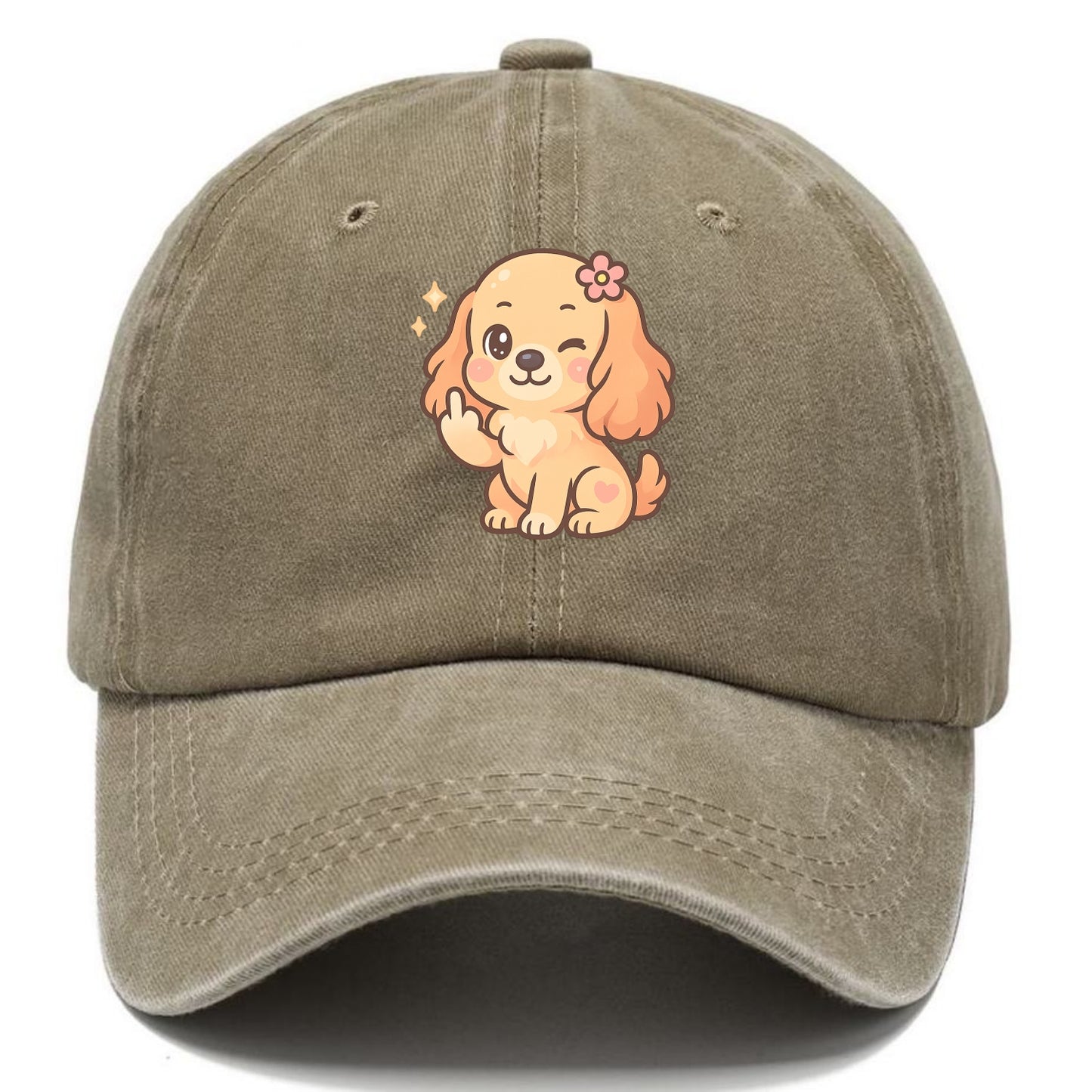 Cocker Spaniel with long wavy ears, gentle face, paw flipping off - Classic Cap - Warm Sand(Khaki)