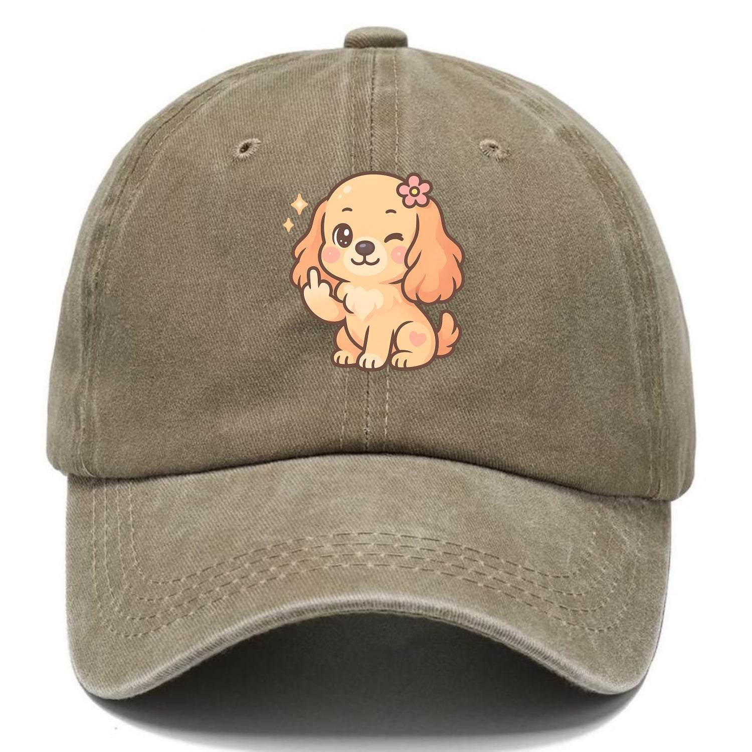 Cocker Spaniel with long wavy ears, gentle face, paw flipping off - Classic Cap - Warm Sand(Khaki)