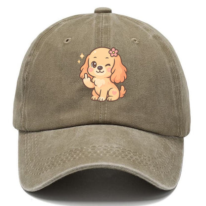 Cocker Spaniel with long wavy ears, gentle face, paw flipping off - Classic Cap - Warm Sand(Khaki)