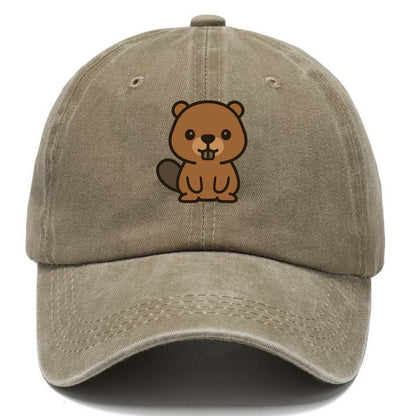 Baby Beaver - brown fur, paddle tail, buck teeth, friendly eyes, front-facing, - Classic Cap - Warm Sand(Khaki)