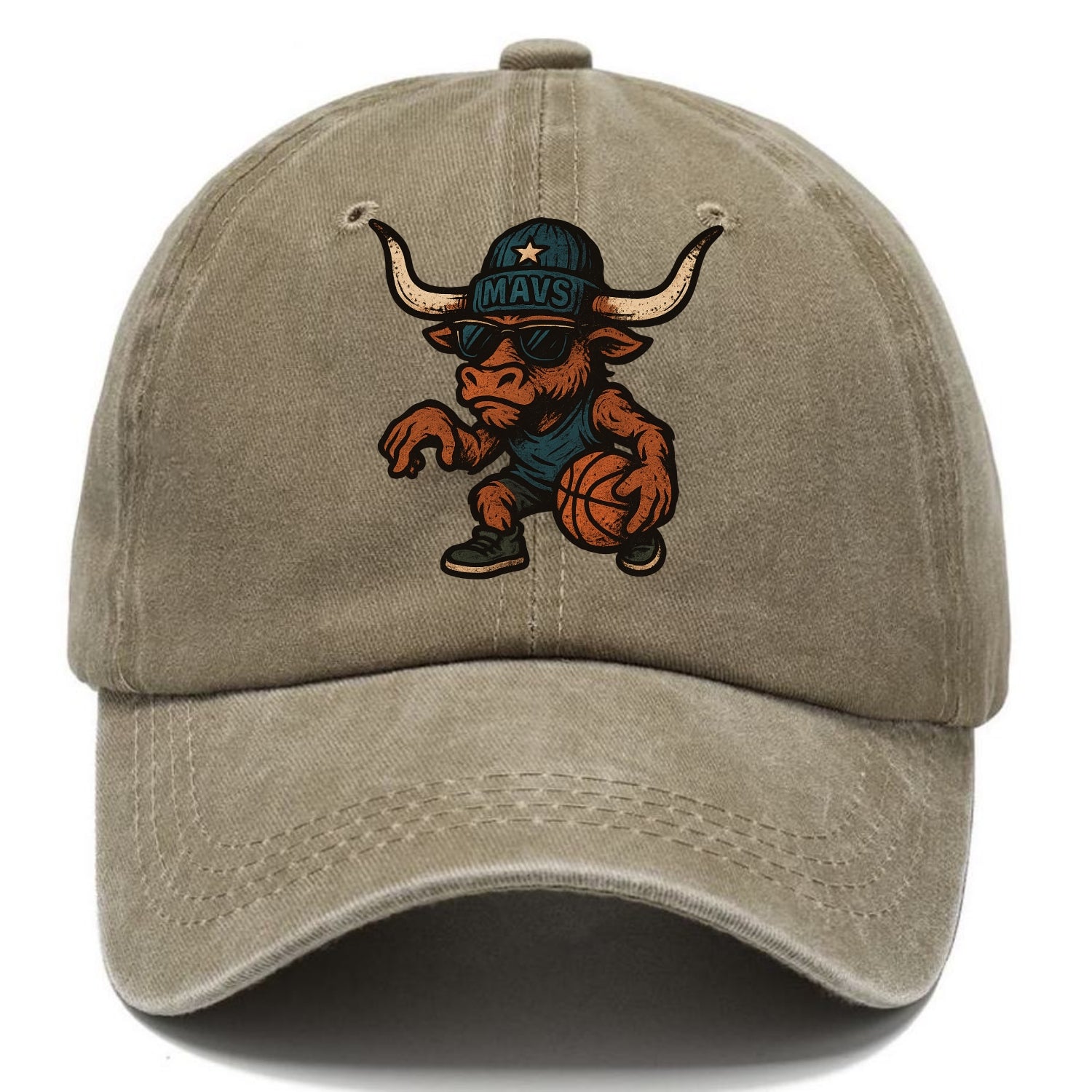 Texas Longhorn wearing Mavs beanie with lone star patch and wayfarer sunglasses - Classic Cap - Warm Sand(Khaki)