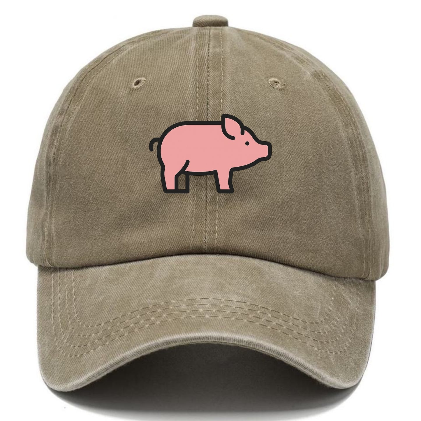 Pig - Pink farm pig flat side profile - Classic Cap - Warm Sand(Khaki)