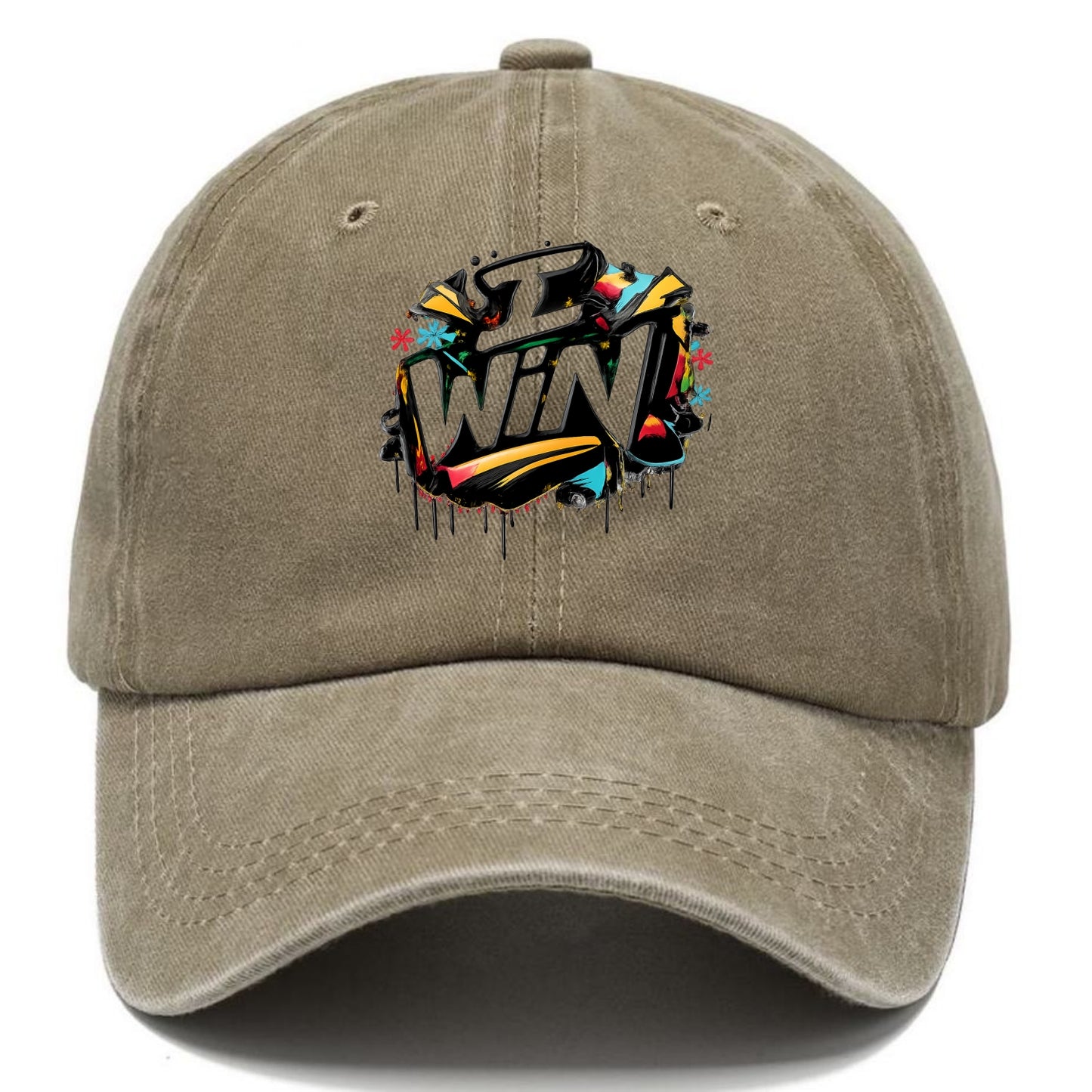 Bold typography design - "I WIN" - victory mindset, winning - Classic Cap - Warm Sand(Khaki)