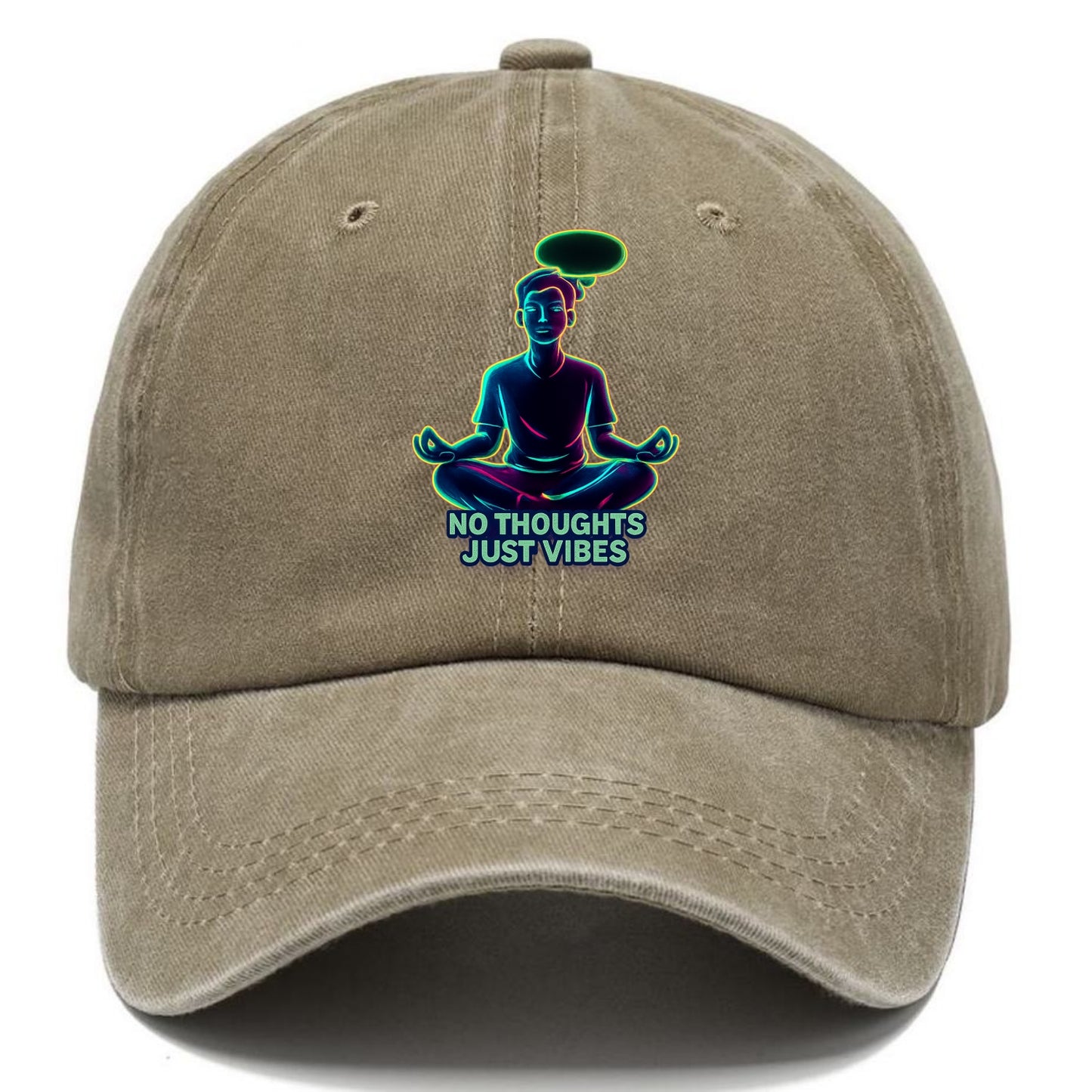 Peaceful floating figure with empty thought bubble - "no thoughts just vibes" zen - Classic Cap - Warm Sand(Khaki)