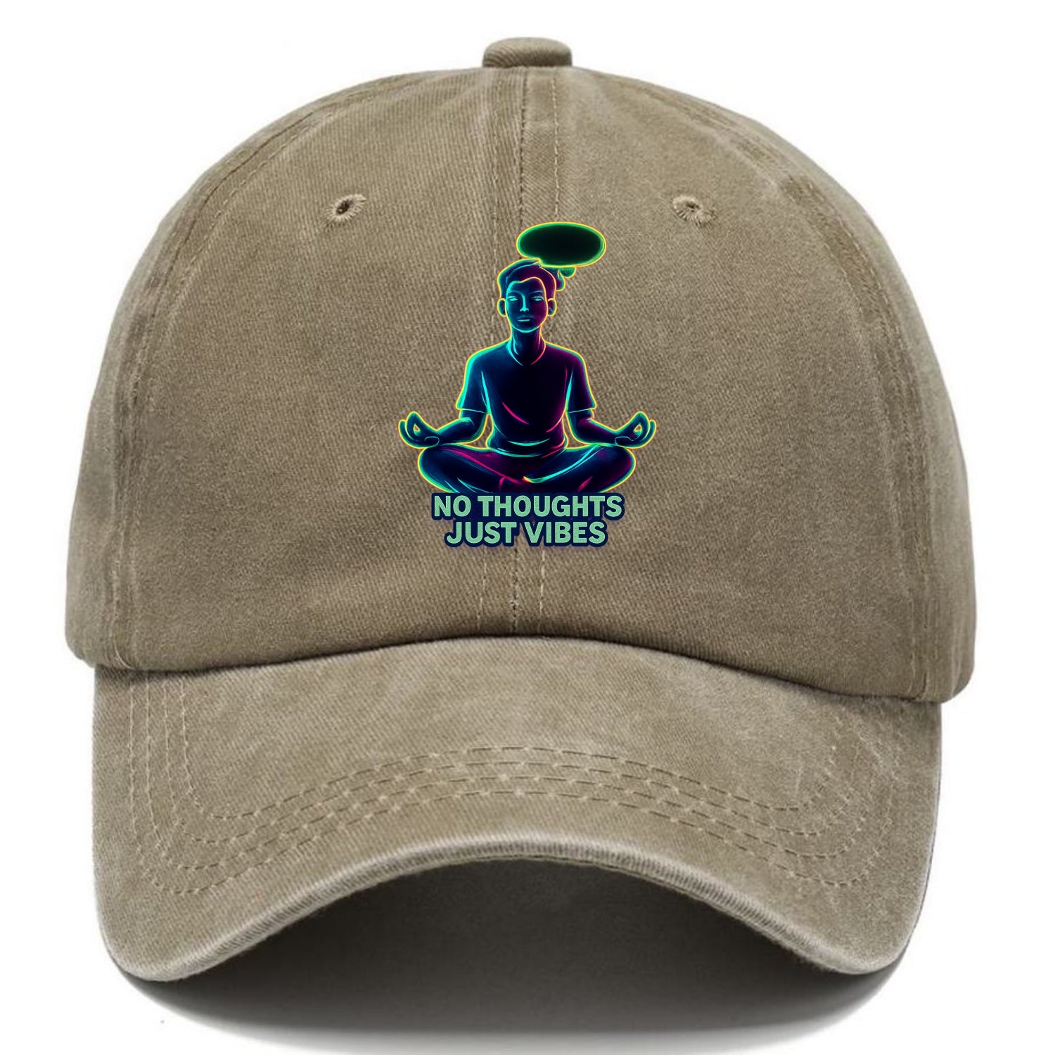 Peaceful floating figure with empty thought bubble - "no thoughts just vibes" zen - Classic Cap - Warm Sand(Khaki)