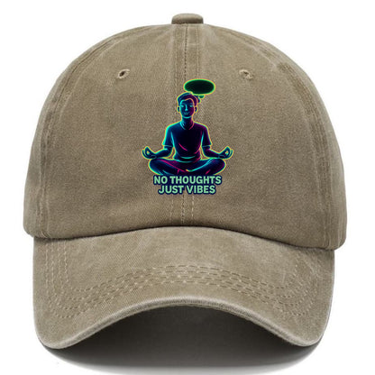 Peaceful floating figure with empty thought bubble - "no thoughts just vibes" zen - Classic Cap - Warm Sand(Khaki)
