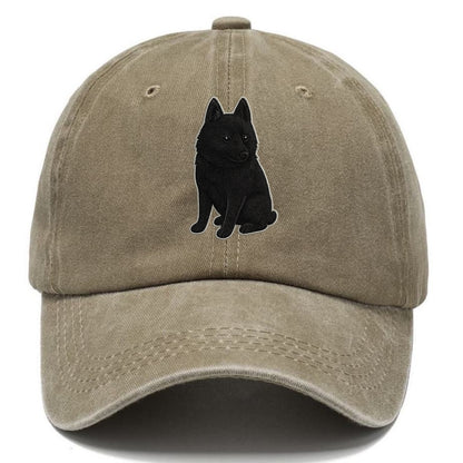 Schipperke - Solid black small embroidered sitting pose - Classic Cap - Warm Sand(Khaki)