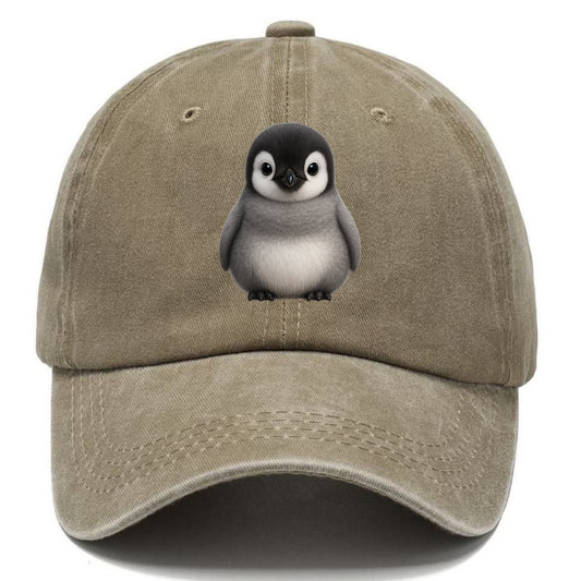 Baby Adelie Penguin - black and white, round body, curious eyes, front-facing, - Classic Cap - Warm Sand(Khaki)