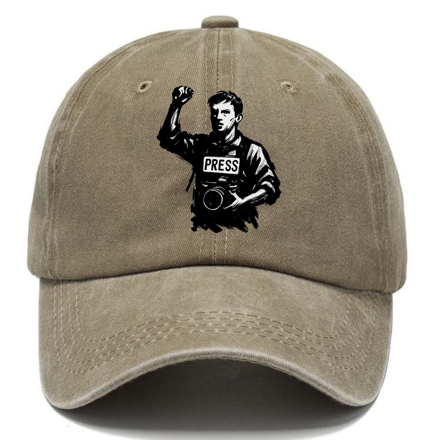 Journalist with camera - press freedom ink painting - Classic Cap - Warm Sand(Khaki)