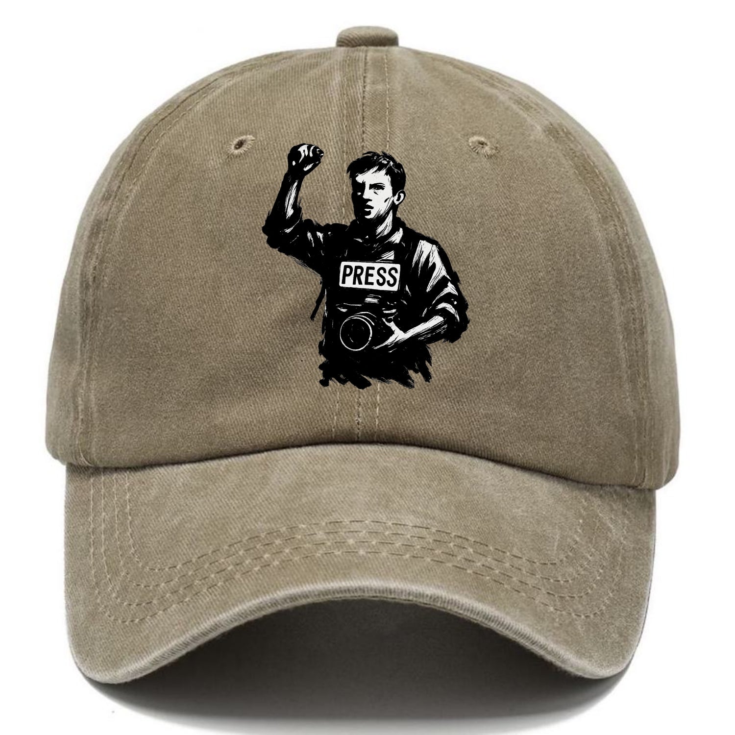 Journalist with camera - press freedom ink painting - Classic Cap - Warm Sand(Khaki)