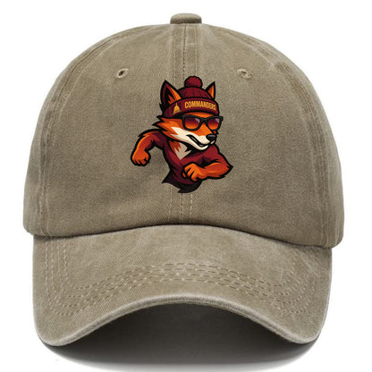 Washington Fox wearing Commanders beanie with Capitol patch and wayfarer sunglasses - Classic Cap - Warm Sand(Khaki)