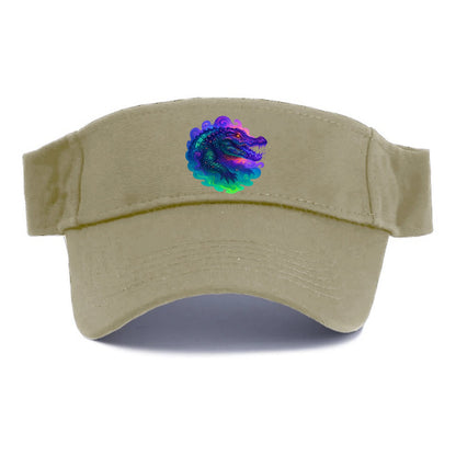 Primordial crocodile with scales pulsing plasma energy in green and purple, ancient runes - Visor - Warm Sand(Khaki)