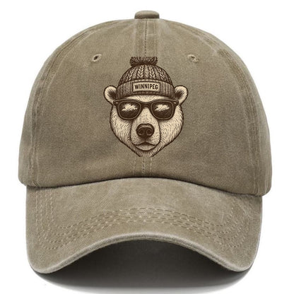 Winnipeg Polar Bear wearing Winnipeg beanie with pom pom and wayfarer sunglasses - Classic Cap - Warm Sand(Khaki)