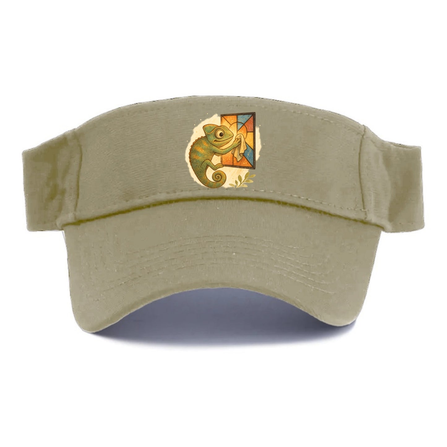 Chameleon blending into a stained-glass window it is polishing with delicate cloths - Visor - Warm Sand(Khaki)
