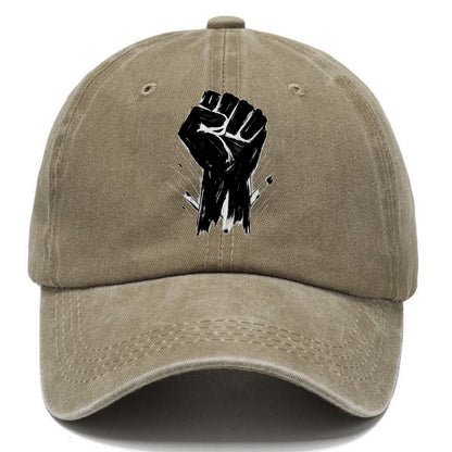 Raised fist in bold black ink brushstrokes - symbol of solidarity and resistance - Classic Cap - Warm Sand(Khaki)