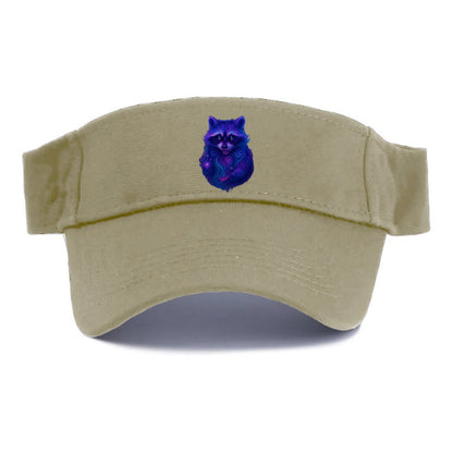 Playful raccoon with mask swirling in hypnotic patterns, neon purple and green fur with - Visor - Warm Sand(Khaki)