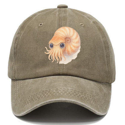 Baby Nautilus - spiral shell, tentacles peeking, ancient eyes, front-facing, living - Classic Cap - Warm Sand(Khaki)