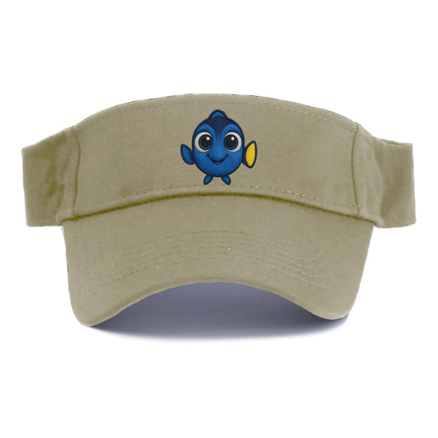 Baby Blue Tang - bright blue with yellow tail, big eyes, front-facing, Dory-style - Visor - Warm Sand(Khaki)