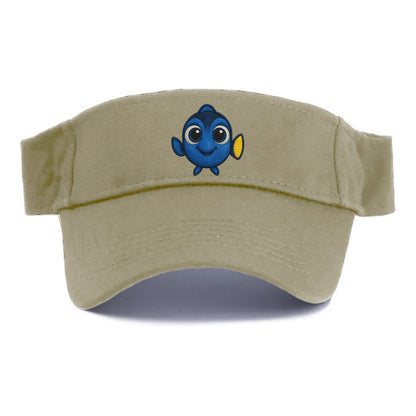 Baby Blue Tang - bright blue with yellow tail, big eyes, front-facing, Dory-style - Visor - Warm Sand(Khaki)