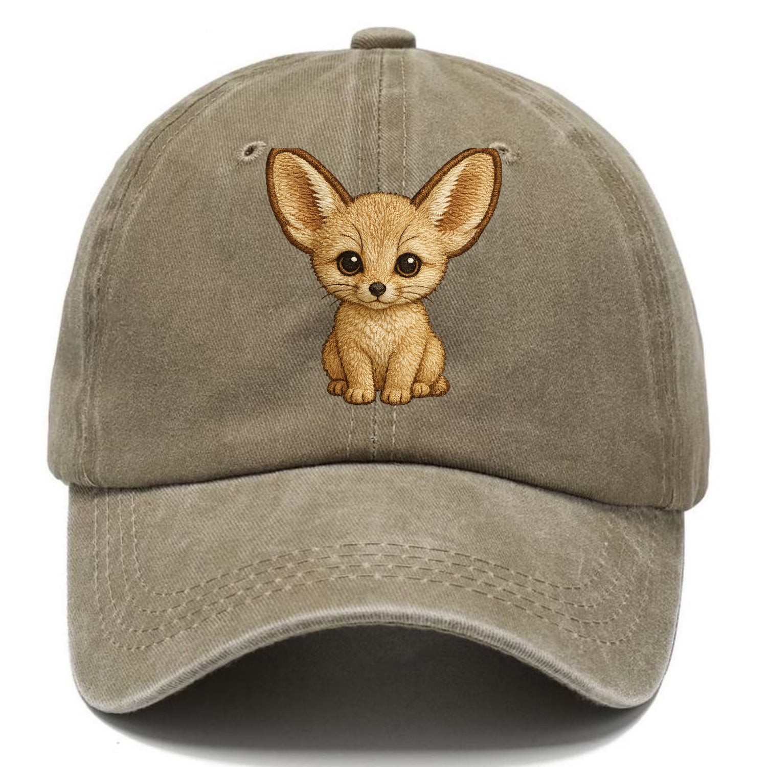 Baby Fennec Fox - huge ears, cream fur, large dark eyes, front-facing, desert baby - Classic Cap - Warm Sand(Khaki)