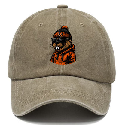 Corvallis Beaver wearing Oregon State beanie with OS patch - Classic Cap - Warm Sand(Khaki)