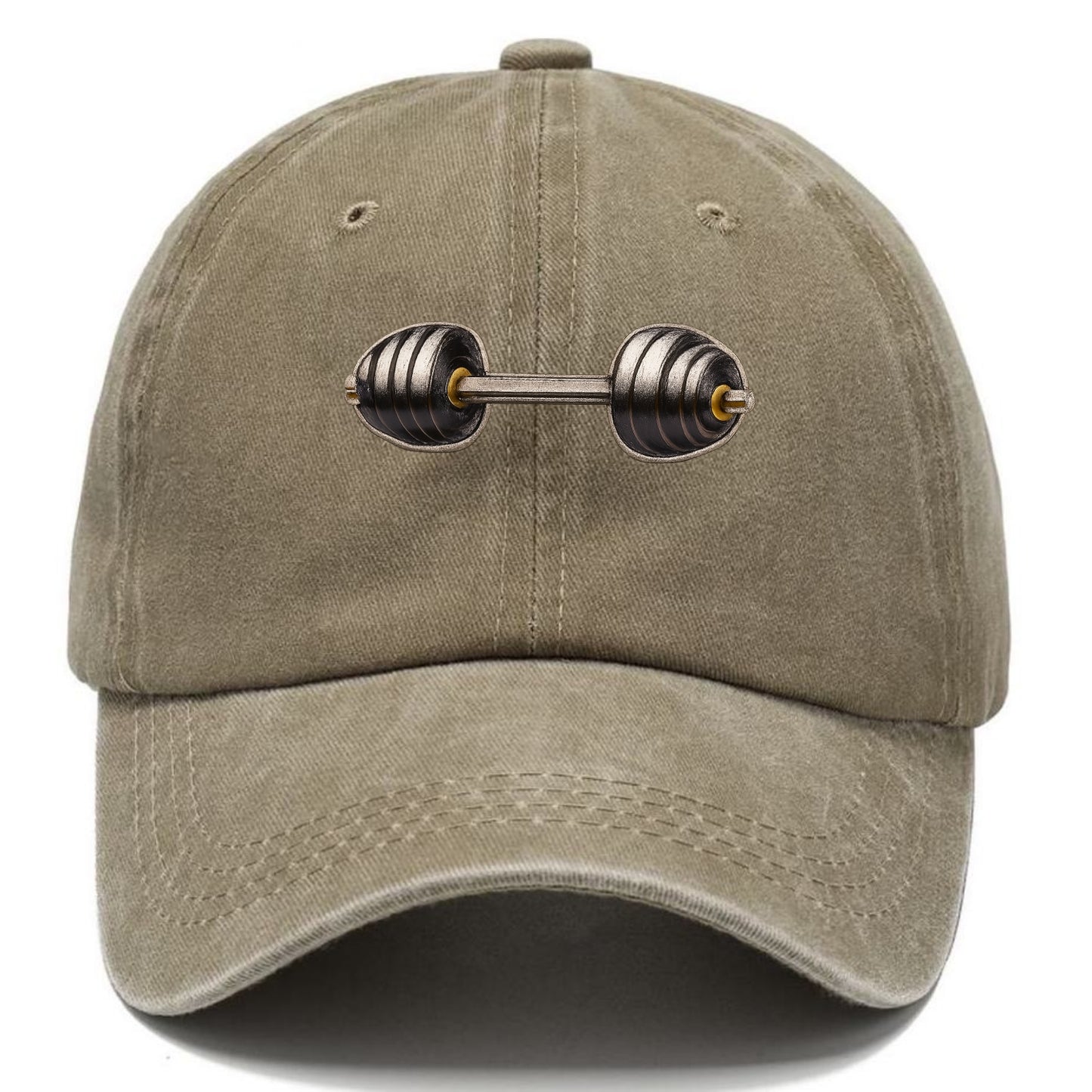 Embroidered patch design - WEIGHTLIFTING BARBELL - heavy barbell with plates in - Classic Cap - Warm Sand(Khaki)