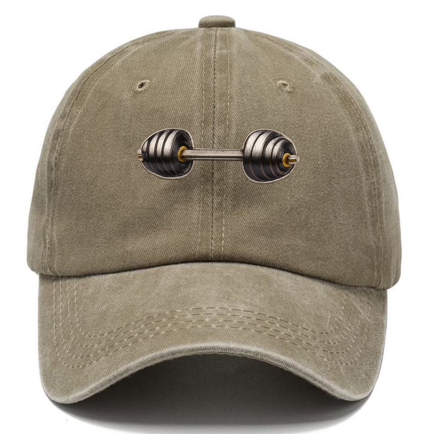 Embroidered patch design - WEIGHTLIFTING BARBELL - heavy barbell with plates in - Classic Cap - Warm Sand(Khaki)