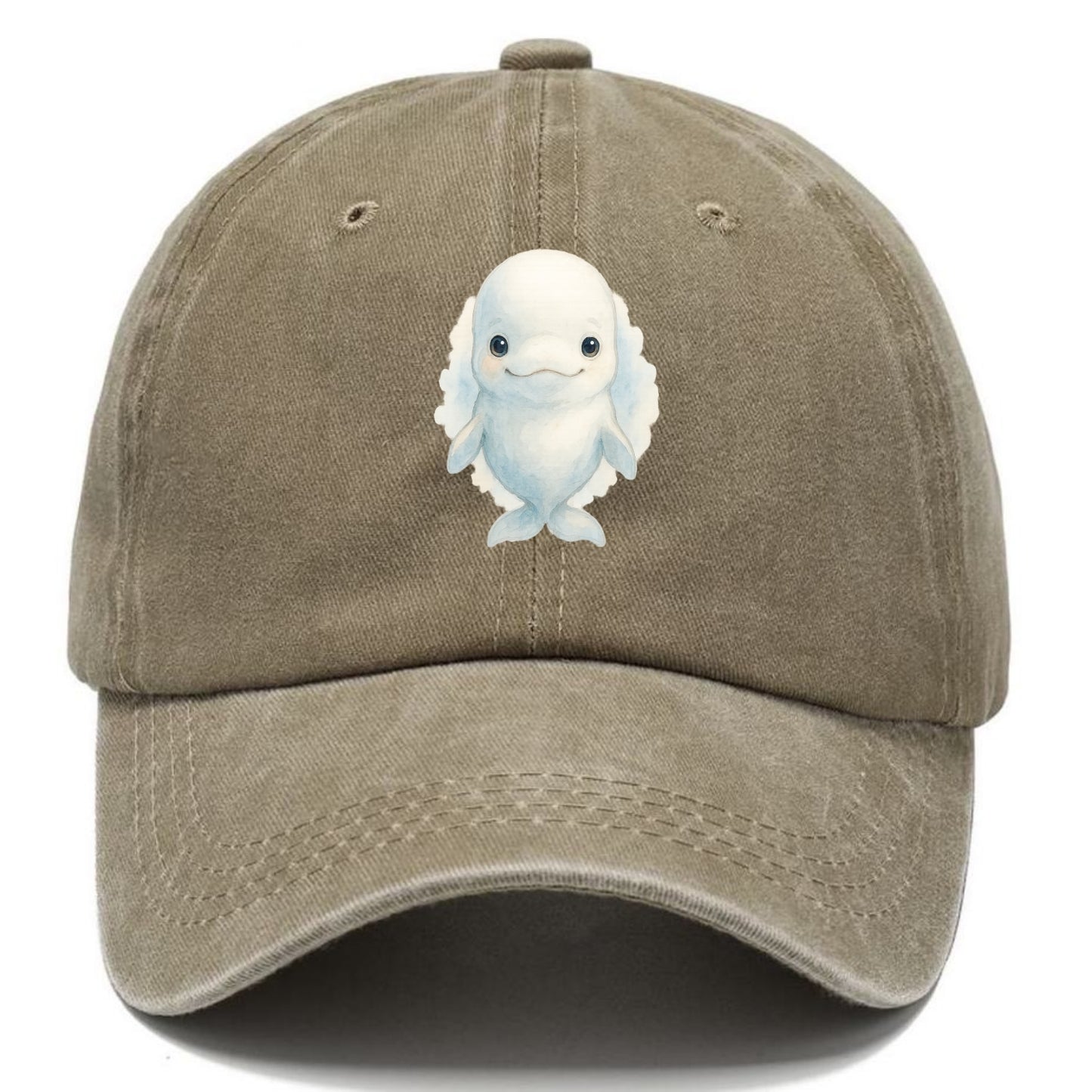Baby Beluga Whale - pure white, rounded forehead, small eyes with big personality, - Classic Cap - Warm Sand(Khaki)