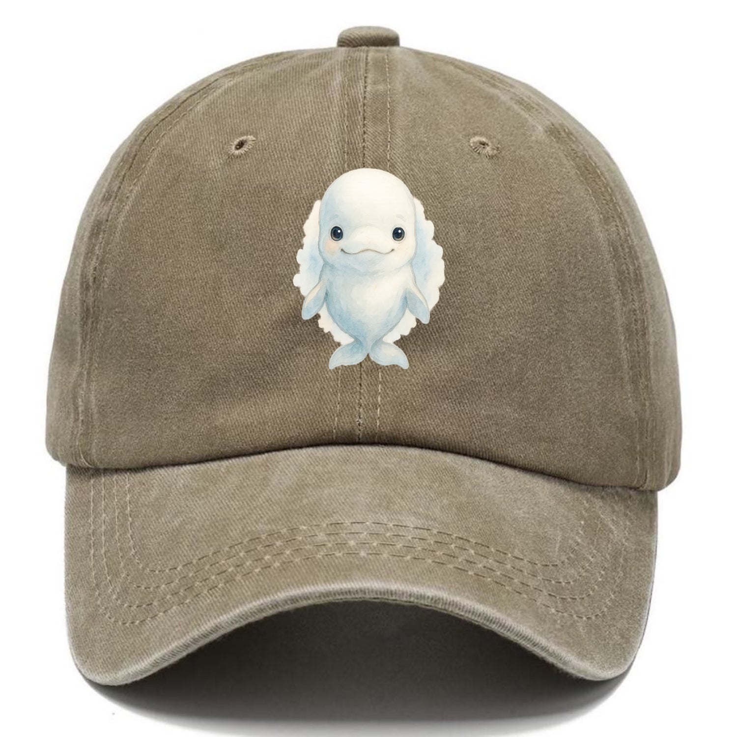 Baby Beluga Whale - pure white, rounded forehead, small eyes with big personality, - Classic Cap - Warm Sand(Khaki)