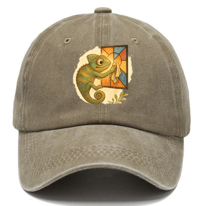 Chameleon blending into a stained-glass window it is polishing with delicate cloths - Classic Cap - Warm Sand(Khaki)