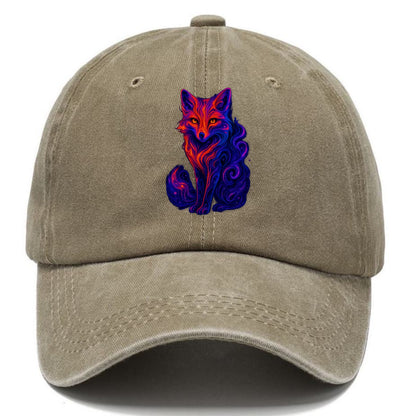 Clever fox with tail dissolving into cosmic nebula swirls, orange to purple gradient - Classic Cap - Warm Sand(Khaki)