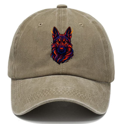 Alert German Shepherd with cyber circuit patterns in the fur, neon orange and black - Classic Cap - Warm Sand(Khaki)