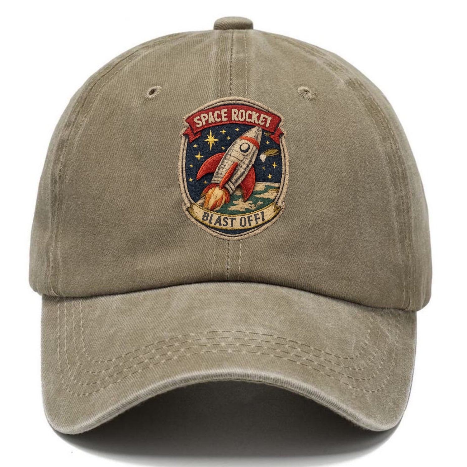 RETRO ROCKET - 1950s space rocket in silver and red , atomic age - Classic Cap - Warm Sand(Khaki)