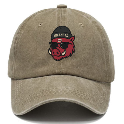 Fayetteville Razorback wearing Arkansas beanie with hog patch - Classic Cap - Warm Sand(Khaki)