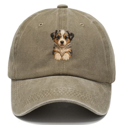 Baby Australian Shepherd Puppy - merle coat, bright eyes, fluffy, front-facing, smart - Classic Cap - Warm Sand(Khaki)