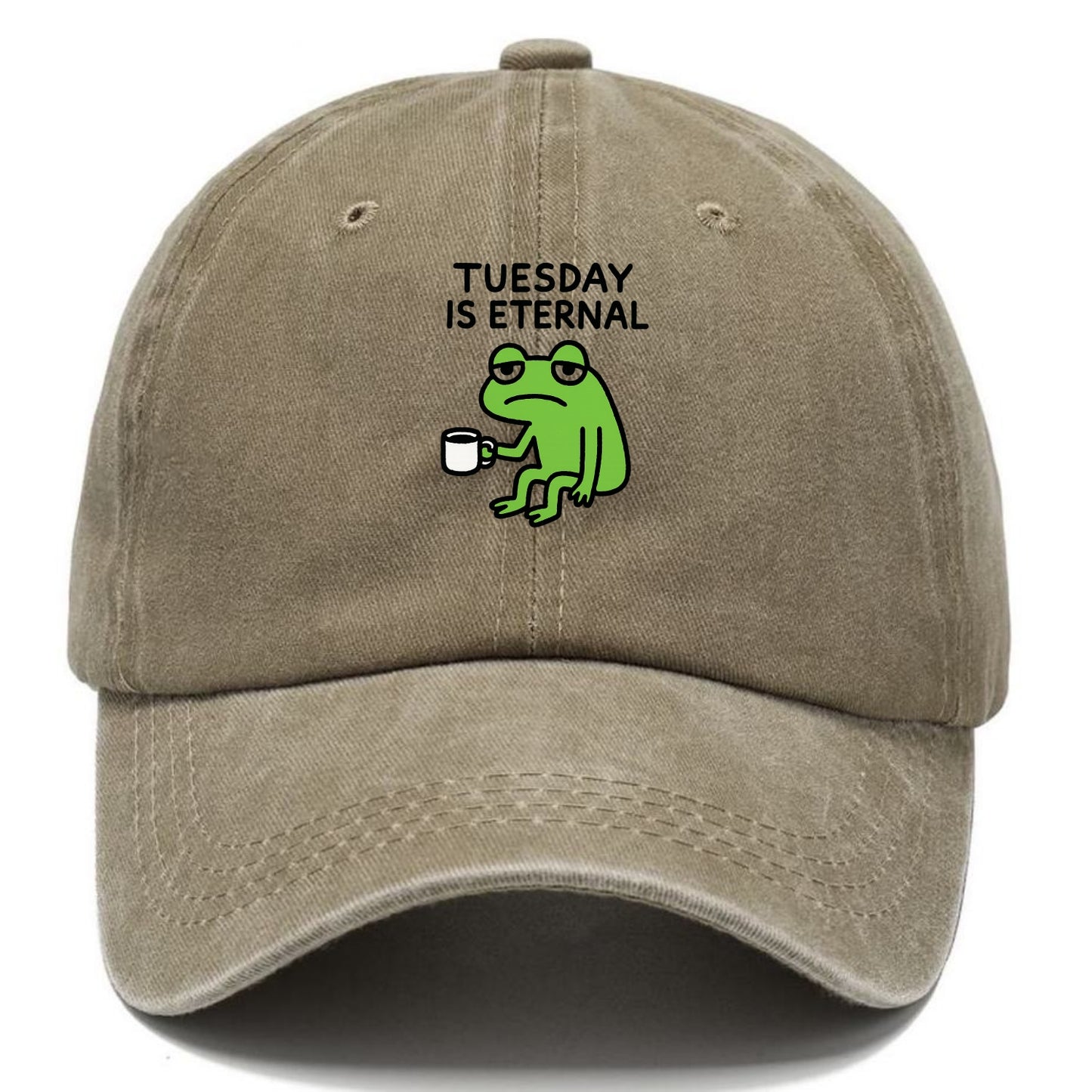 TUESDAY IS ETERNAL | Tired frog with coffee cup - Classic Cap - Warm Sand(Khaki)