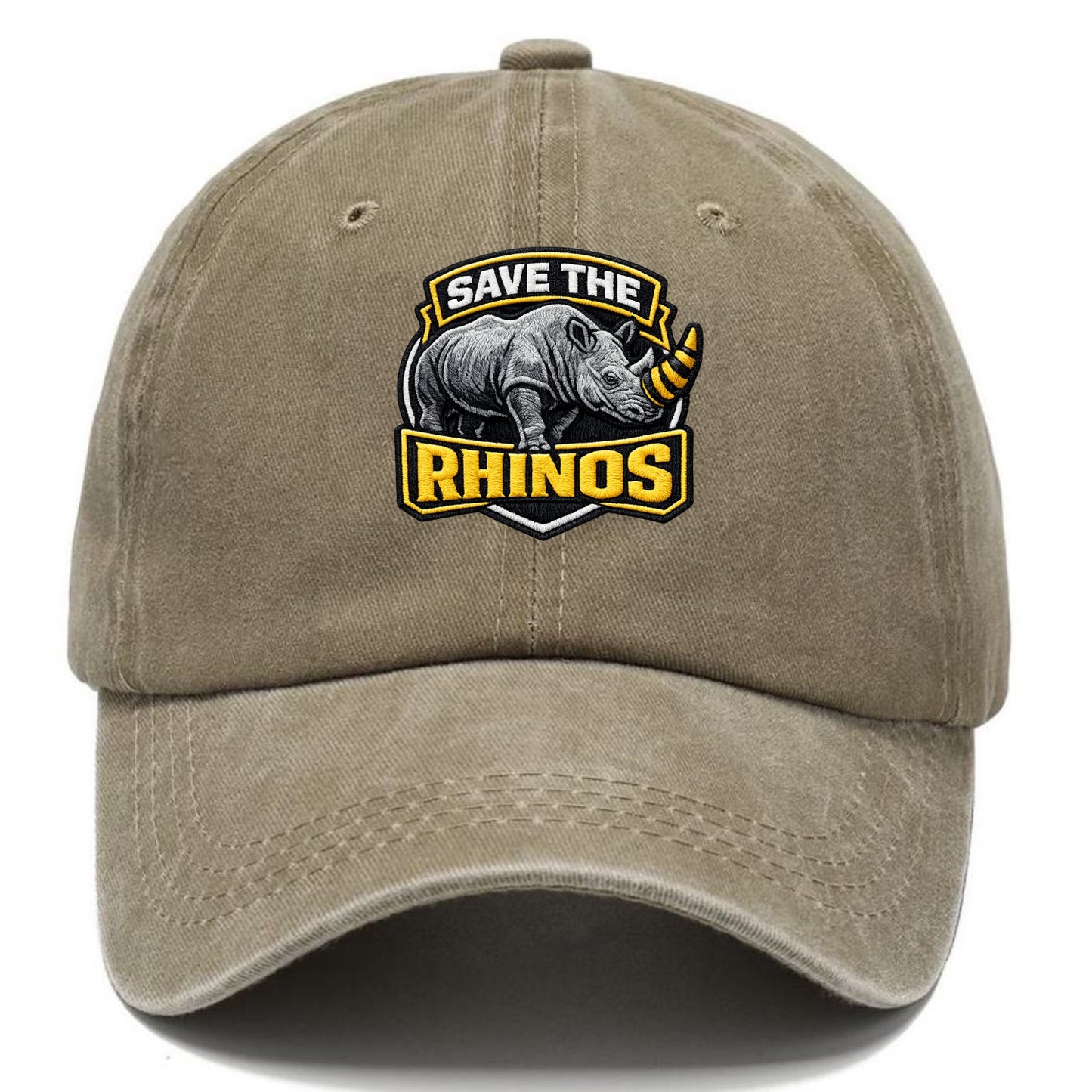 SAVE THE RHINOS - rhino silhouette in gray , horn protection - Classic Cap - Warm Sand(Khaki)