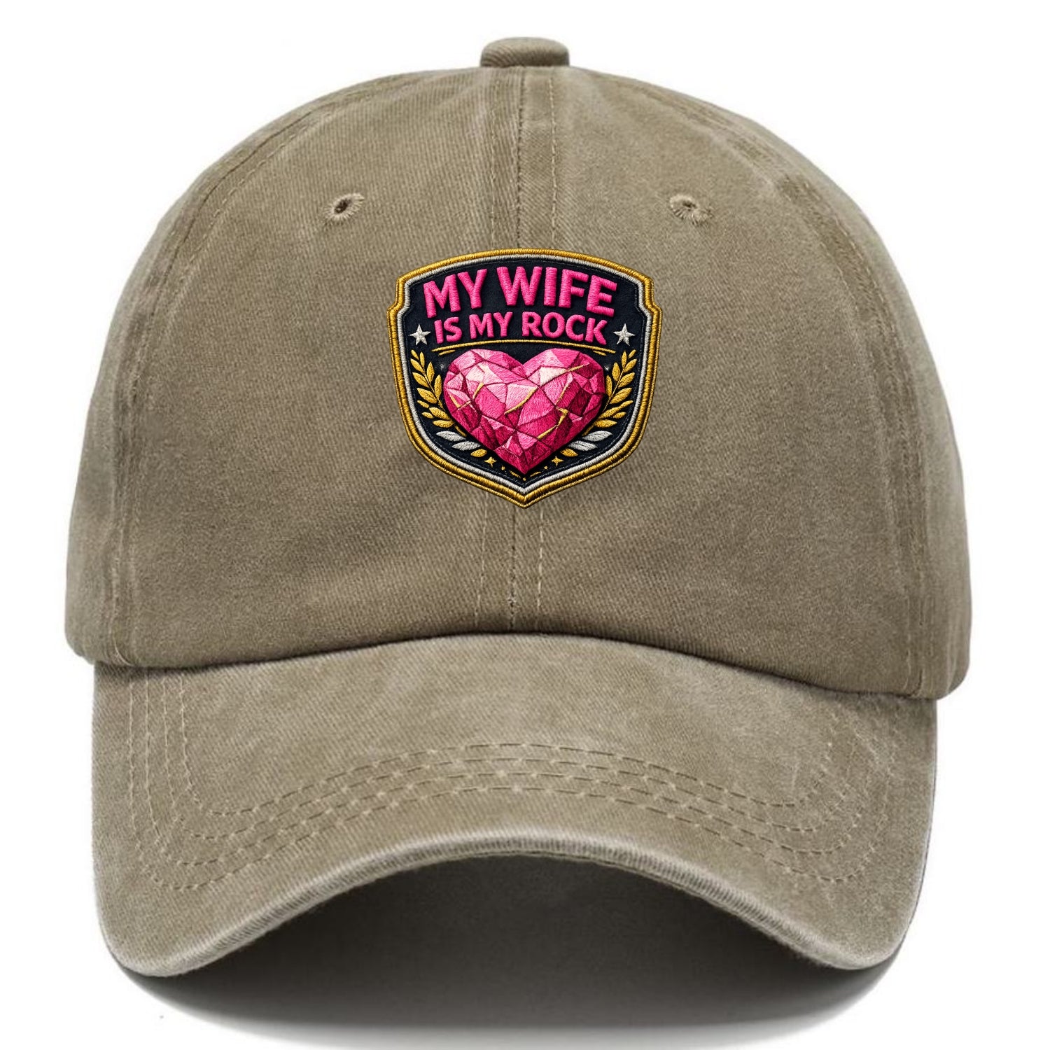 MY WIFE IS MY ROCK - pink rock heart - pink - solid wife - Classic Cap - Warm Sand(Khaki)