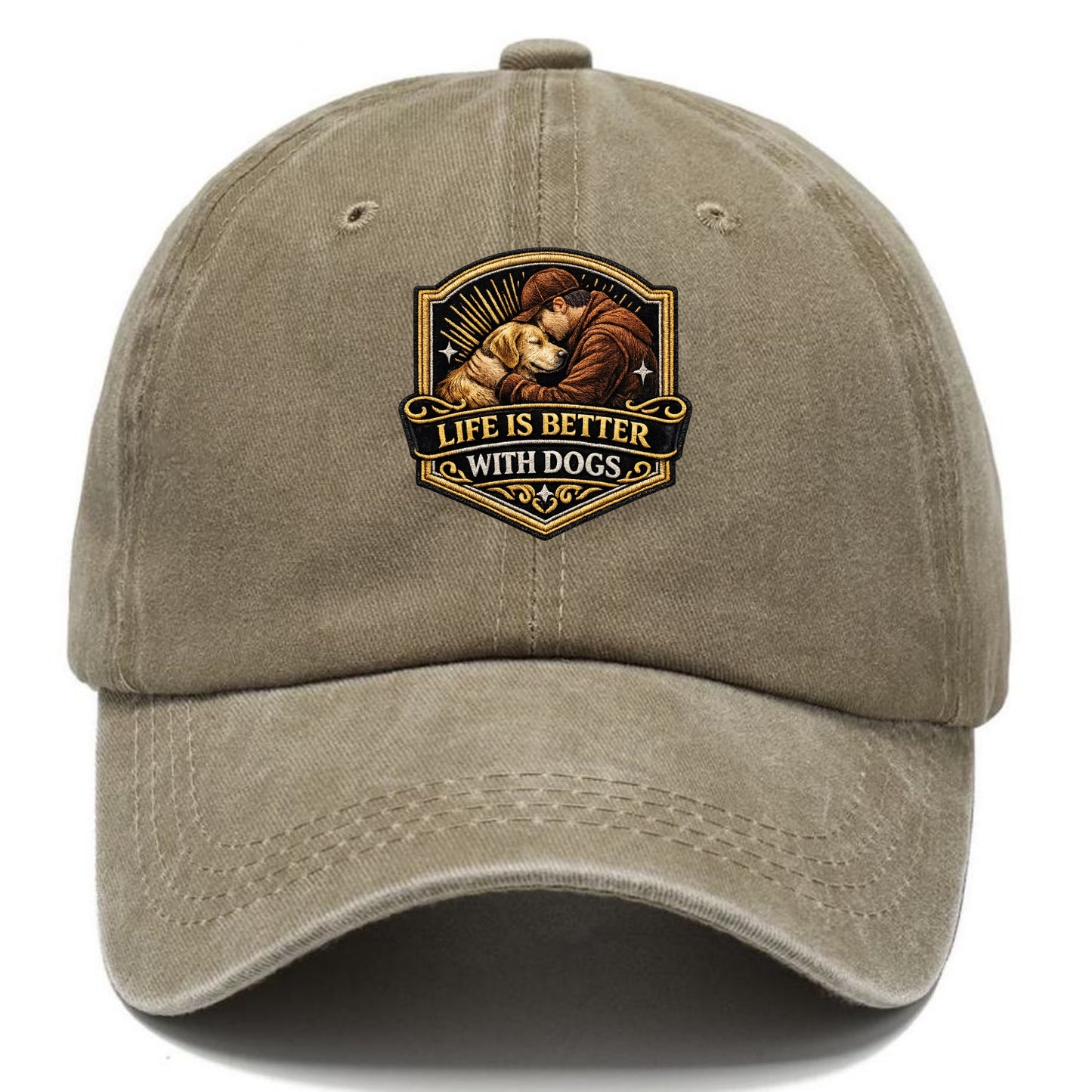 LIFE IS BETTER WITH DOGS - dog and human in brown , dog lover - Classic Cap - Warm Sand(Khaki)