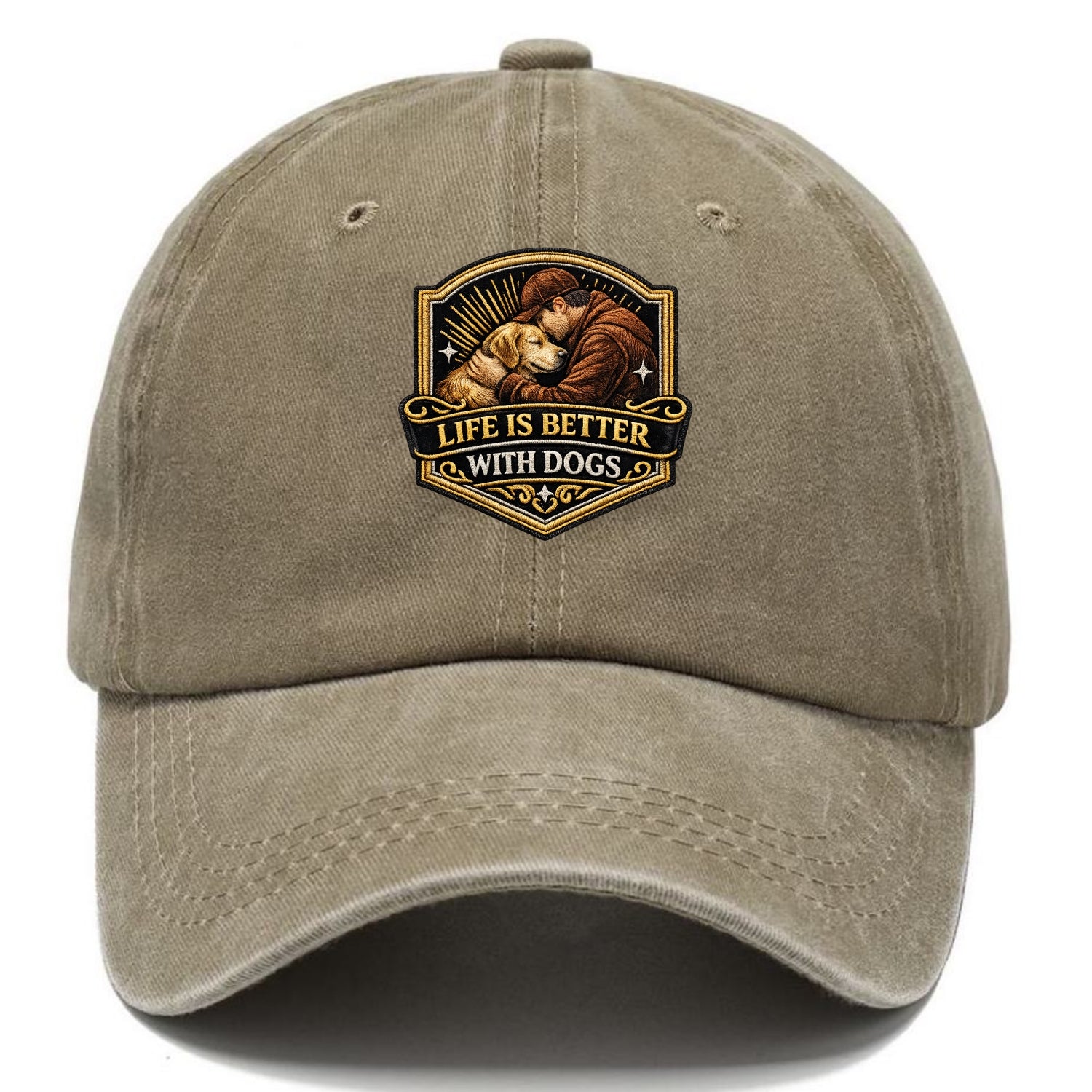 LIFE IS BETTER WITH DOGS - dog and human in brown , dog lover - Classic Cap - Warm Sand(Khaki)