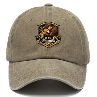 LIFE IS BETTER WITH DOGS - dog and human in brown , dog lover - Classic Cap - Warm Sand(Khaki)