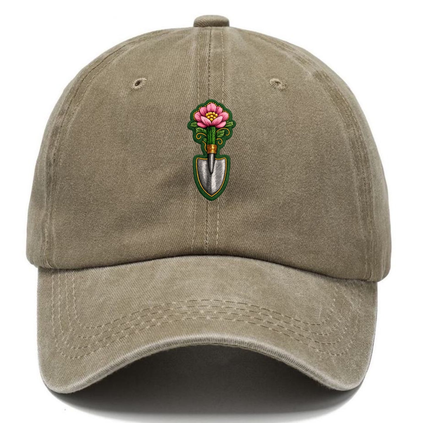 Embroidered patch design - GARDENING TROWEL FLOWER - garden tool with blooming flower - Classic Cap - Warm Sand(Khaki)
