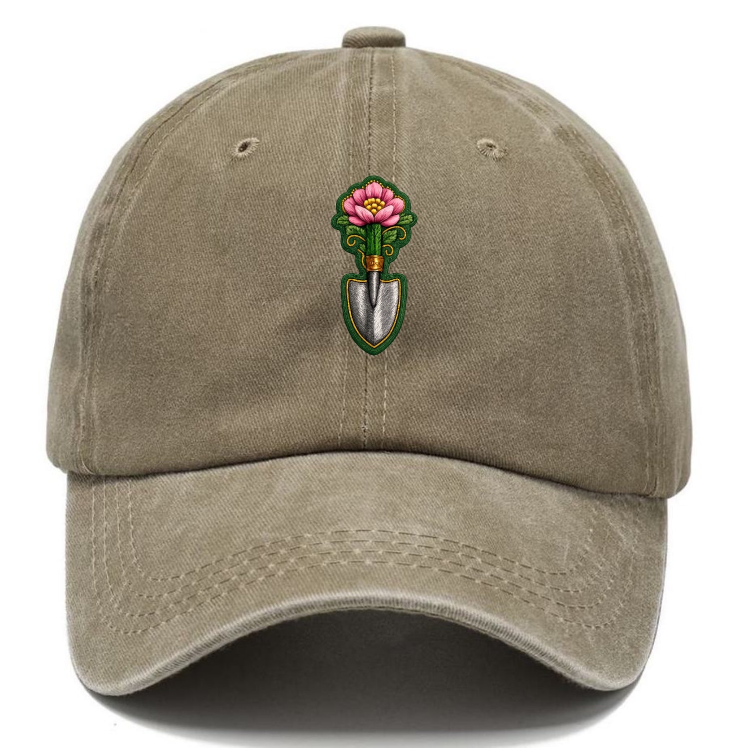 Embroidered patch design - GARDENING TROWEL FLOWER - garden tool with blooming flower - Classic Cap - Warm Sand(Khaki)