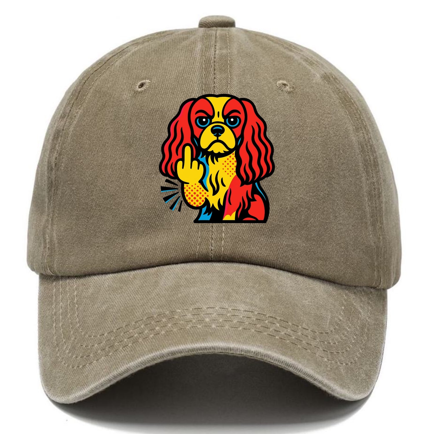 Cavalier King Charles Spaniel with long ears, regal paw giving finger - Classic Cap - Warm Sand(Khaki)