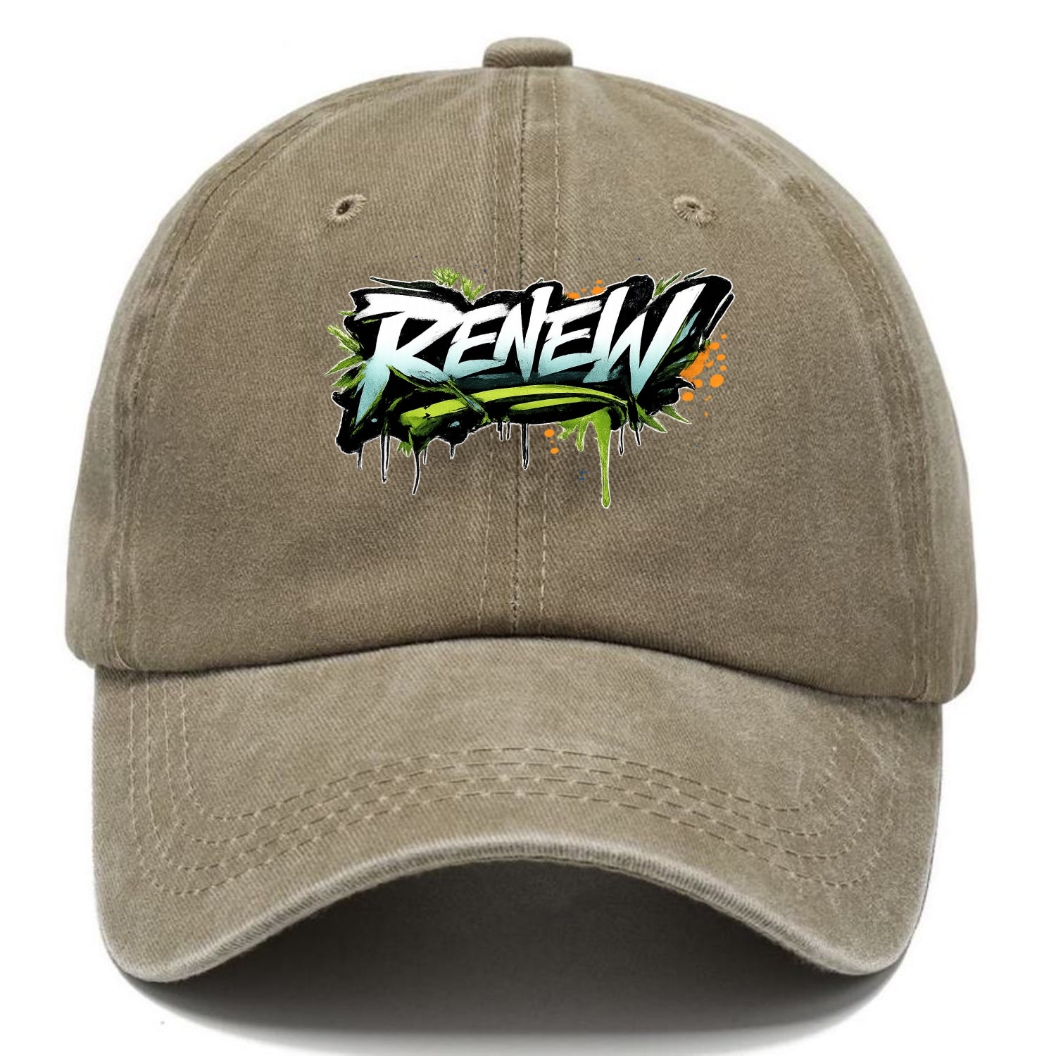 Bold typography design - "RENEW" - starting fresh, regenerating - Classic Cap - Warm Sand(Khaki)