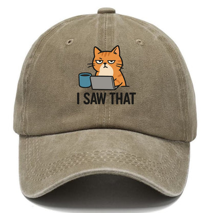 Cat with one eye open judging you - "I SAW THAT" - nothing escapes notice - Classic Cap - Warm Sand(Khaki)
