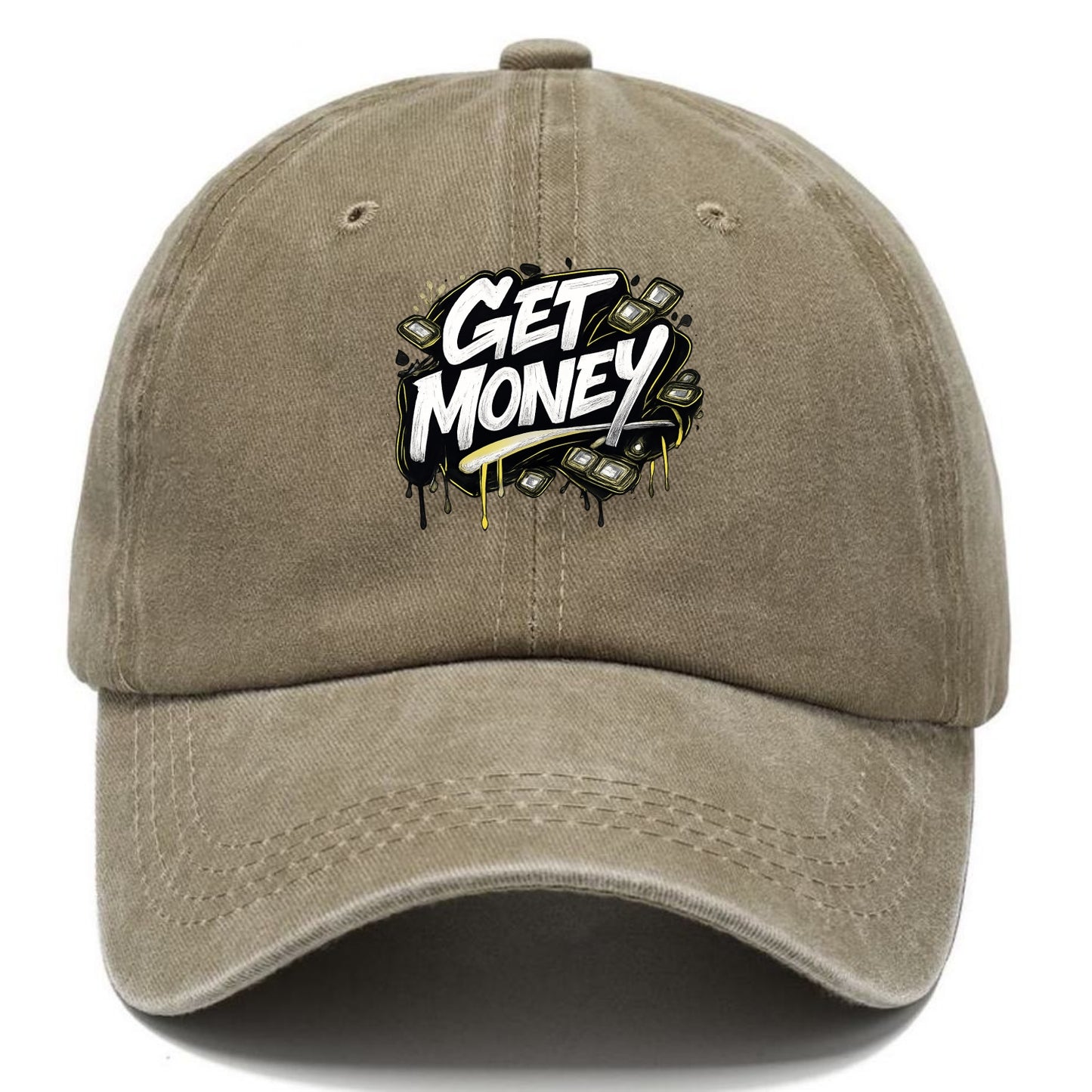 Bold typography design - "GET MONEY" - pursuit of wealth, earning - Classic Cap - Warm Sand(Khaki)